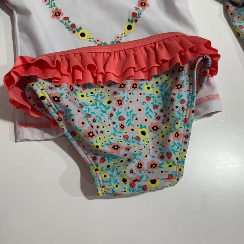 Girls Mixed Swimsuit Set - Teal, Coral & White EUC